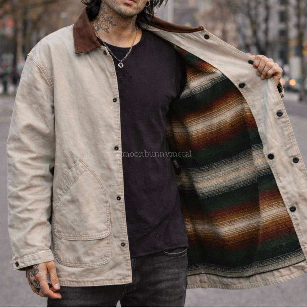 VINTAGE Woolrich Barn Chore wool leather collar jacket Wool Nativr Workwear L